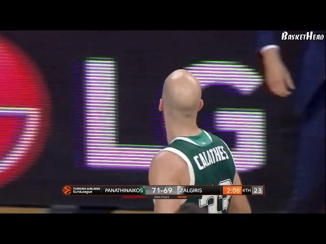 Nick Calathes shot fake-Jasikevicius reaction (Panathinaikos-Zalgiris)