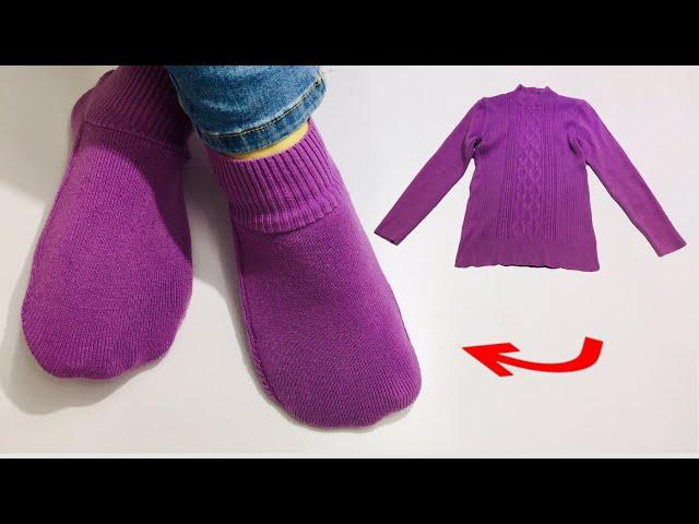 ⭐️ 10 minutes making गर्म ऊनी मोजे बनाए पुराने कपड़े से/ winter socks boots for ladies/ girls / kids