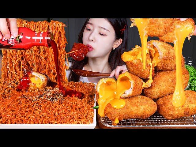 ASMR MUKBANG | 핵불닭소스 콸콸 부어 먹는 불닭볶음면 & 체다치즈폭탄돈까스 먹방! BULDAK SPICY CHICKEN RAMEN & CHEESE KATSU CUTLET