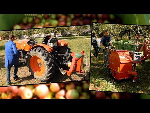 Kubota M8540 Apfelernte mit Obstauflesemaschine