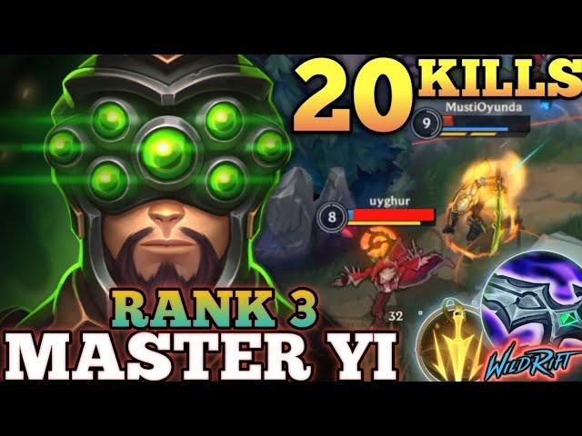 MASTER YI 20 KILLS! KILLING MACHINE MVP BUILD - TOP 3 GLOBAL MASTER YI BY MustiOyunda - WILD RIFT