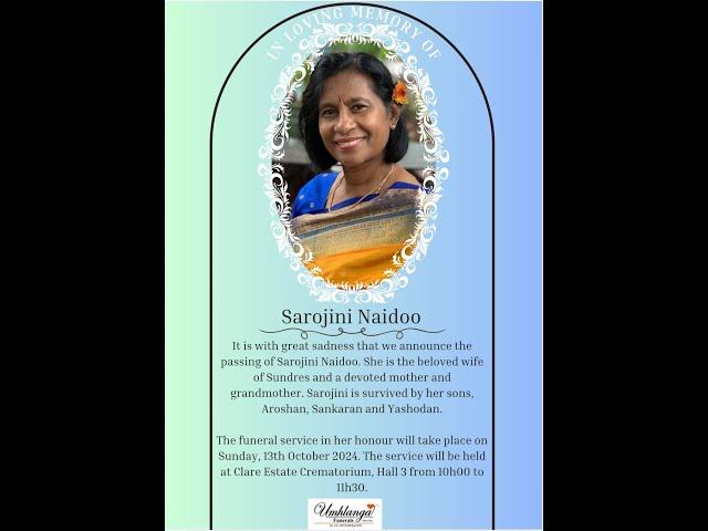 Funeral Service for Late Sarojini Naidoo