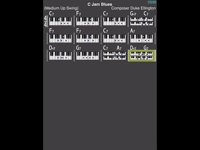 C Jam Blues No Piano &Guitar backing Track ( Only Drum &Bass )145 bpm Medium Swing |With Chord Chart