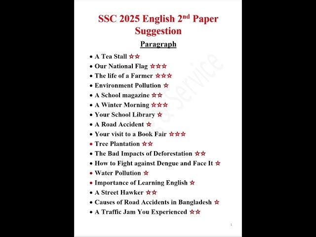 English 2nd paper suggestion for ssc 2025 (paragraph & Composition) #ssc2025 #shorts