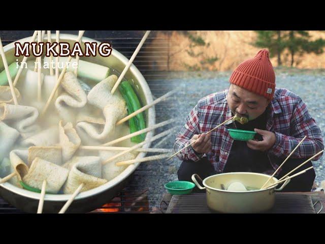 자연낭만 먹방] 쌀쌀한 날씨 속이 따뜻해지는 어묵꼬치와 소주한방울 eat Fish Cake SoupㅣMUKBANGㅣEATING SHOW