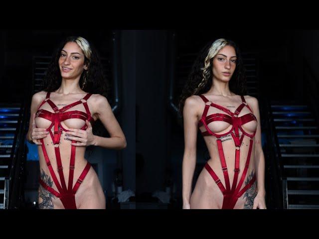 Passionate Elegance Unveiled: Carolina's Sultry Review of a Wide Strappy Red Lingerie by Kaei&Shi