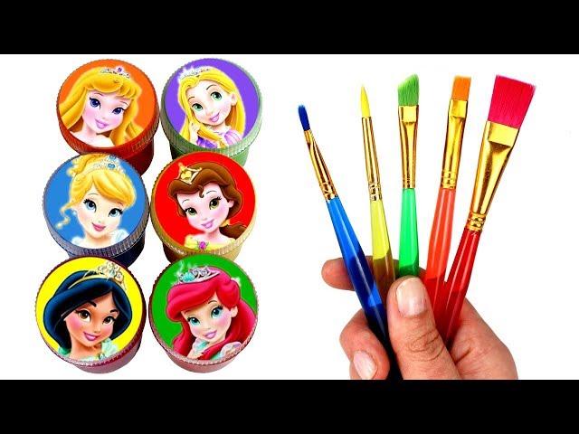 Disney Princess Baby Drawing and Painting with Surprise Toys Ariel Belle Jasmine Cinderella Rapunzel