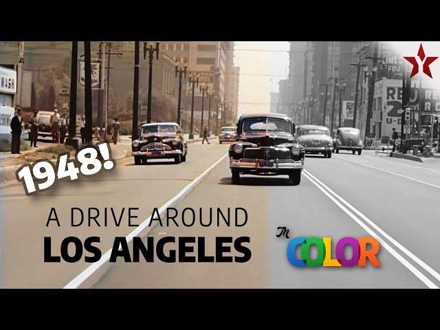 A Drive Around Los Angeles in 1948 [fps 60 color]