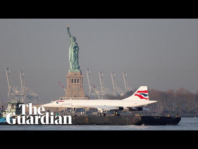 Concorde jet gets floated down the Hudson River after months of refurbishment