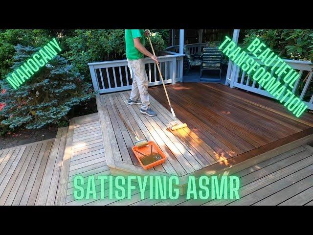 Refinishing a Mahogany Deck, Beautiful Transformation ASMR, #asmr, #satiafying, #deckstaining,