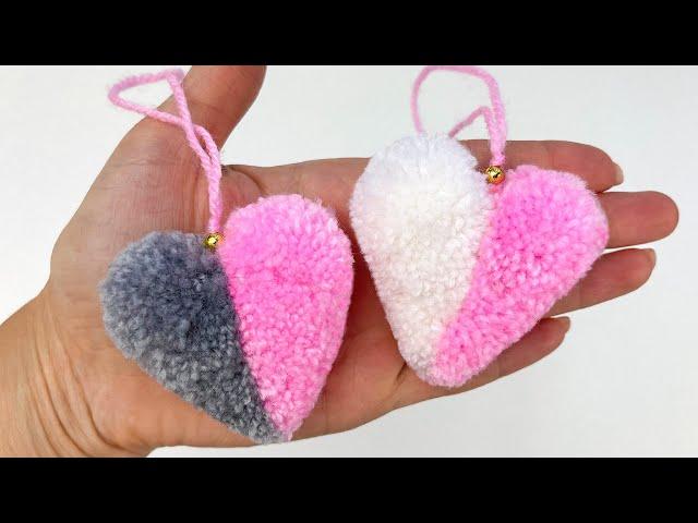 Super Easy Pom Pom Heart Making with Fork  Craft Ideas with Wool  How to Make Yarn Heart diy idea