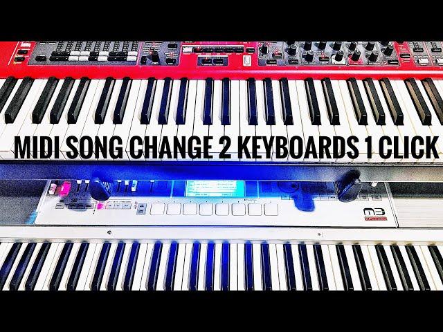 How to use Midi cables to Select songs on two keyboards using one as a master.