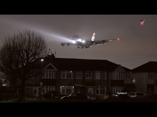 It's hard to sleep here ! Airbus A380 Nighttime Approach near Homes!