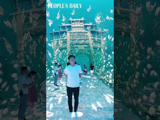 3D Light show restored landscape and architecture of the submerged ancient city under Qiandao Lake