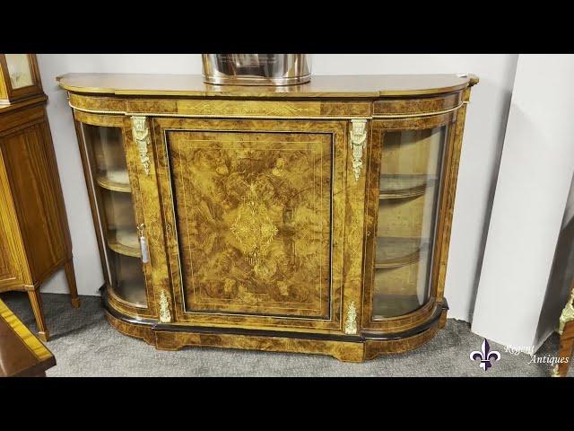 Antique Victorian Walnut Ebonised & Marquetry Credenza