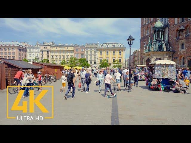 4K City Walking Tour along Krakow Streets -Trip to Poland - City Life Video with City Sounds