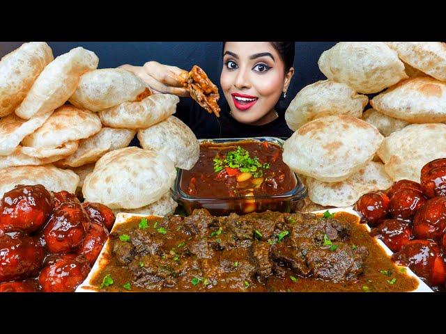 ASMR Eating Spicy Chettinad Mutton Curry,Tawa Chicken Curry,Poori,Rice Big Bites ASMR Eating Mukbang