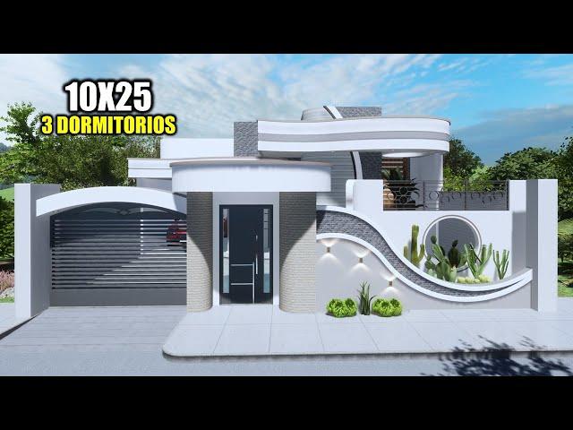 DISEÑO DE CASA EXCLUSIVO 10x25 CON TRES DORMITORIOS (RVL CASAS 2022)