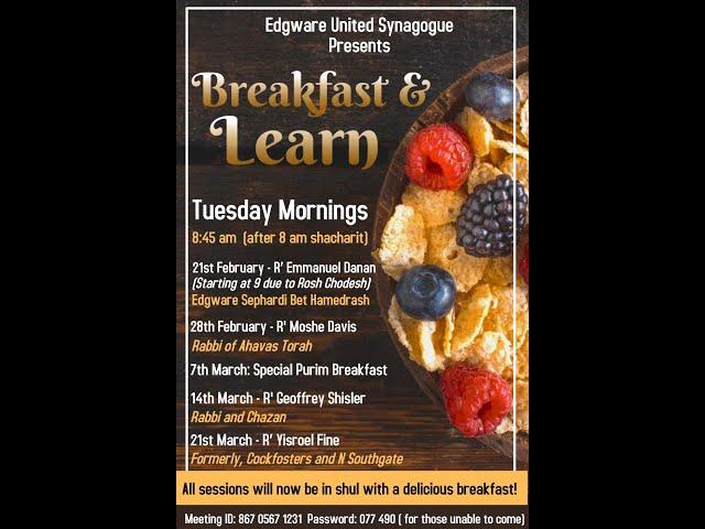 Breakfast & Learn  with Rabbi David Lister on 28th March 2023