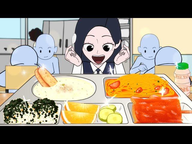 School Lunch Mukbang (Spaghetti, Soup, Pikachu Tonkatsu, Rice Balls) | Animation ASMR