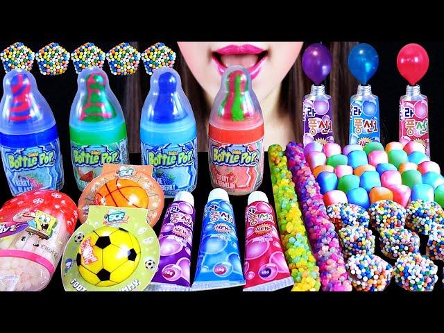 ASMR BOTTLE POP CANDY BALLONGUM ROPEJELLY RAINBOWJELLY MARSHMALLOW SOCCERBALL BASEBALLJELLY MUKBANG