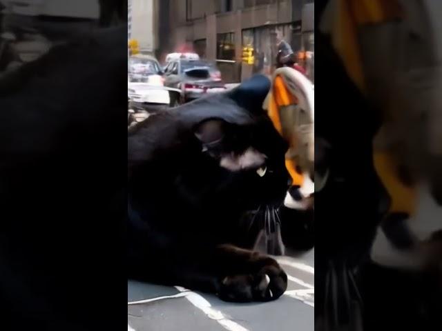 Gigantic Black Cat Causes Traffic Mayhem! "#GiantCat #PhotographyMagic #TrafficChaos #catlover #yt