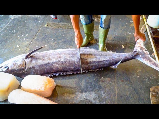 65 KG BLUE MARLIN FISH CUTTING & FILLET LIVE IN FISH MARKET || NICE CUTTING STYLE