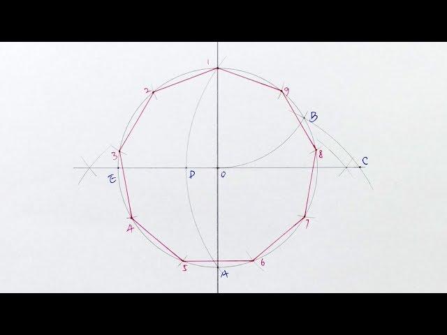 Constructing a regular nonagon inside a circle (Step-by-Step,Approximate drawing)