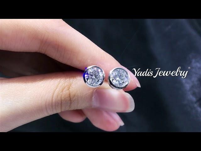 Round Bezel Setting Solitaire Round Moissantie Stud Earring by Yadis Jewelry