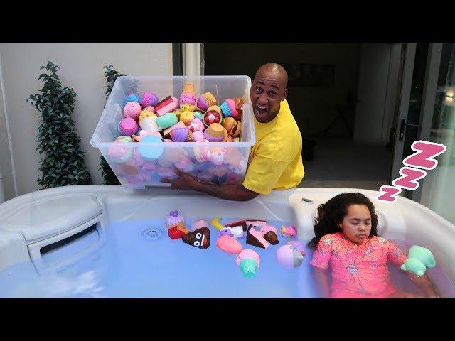 TIANA'S SQUISHY TOYS IN HOT TUB PRANK!!