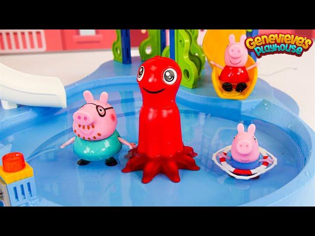 Peppa Pig Toy Learning Video for Kids - Peppa Pig Gets a New Pool and Goes Swimming!