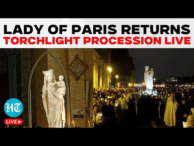 Notre Dame's Historic Night LIVE | Virgin Statue Returns | Paris Cathedral | Torchlight Procession