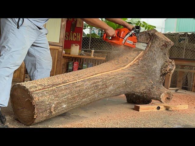 The Giant Wood Processing Project. Building A Giant Table And Chair Set From A Large Tree Trunk.