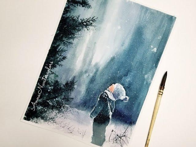 Winter Landscape Watercolor Painting