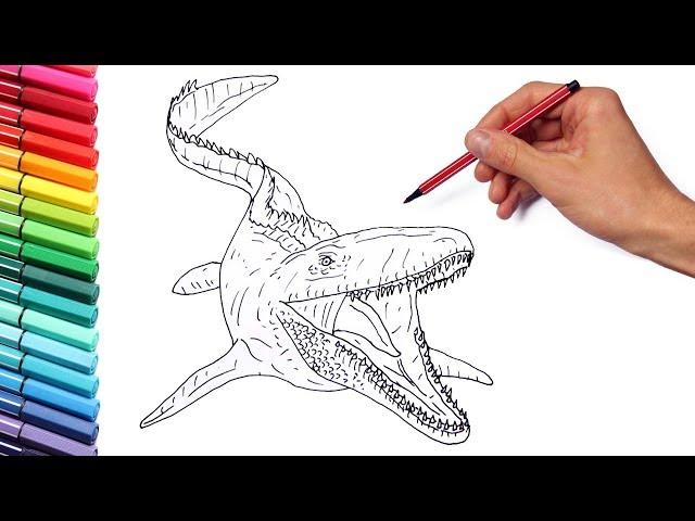 Drawing and Coloring The Mosasaur From Jurassic World - Dinosaur Color Pages for Kids