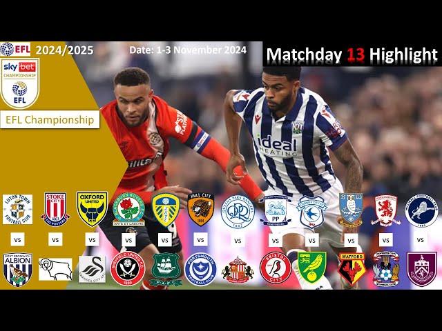 Highlights Summary, Matchday 13, 2024/25 EFL Championship