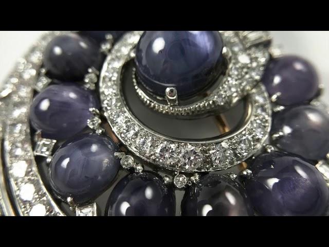 Natural Star Sapphire and Diamond Brooch