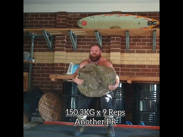 Heavy Stone Squats 150.3KG x 9 Reps