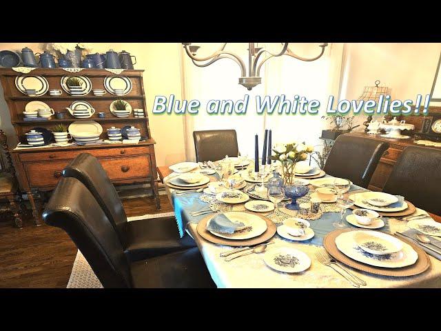 Vintage Blue and White Ironstone Tablescape