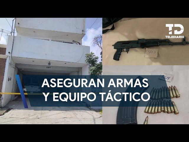 Aseguran armas y equipo táctico tras cateo en la colonia Lucio Blanco en San Pedro