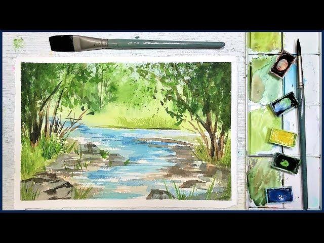 Easy Beginner Landscape in Watercolor: Summer Stream