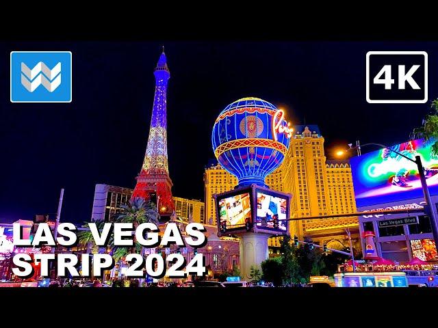 [4K] Las Vegas Strip at Night 2024 FULL Walking Tour Vlog & Travel Guide - Treadmill Workout
