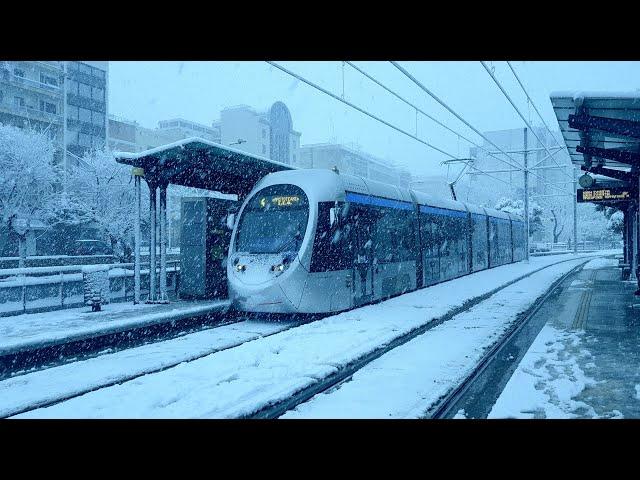 Snowy Cab Ride Athens Tram - 16.02.2021... Part 1: Syntagma - SEF - [378]