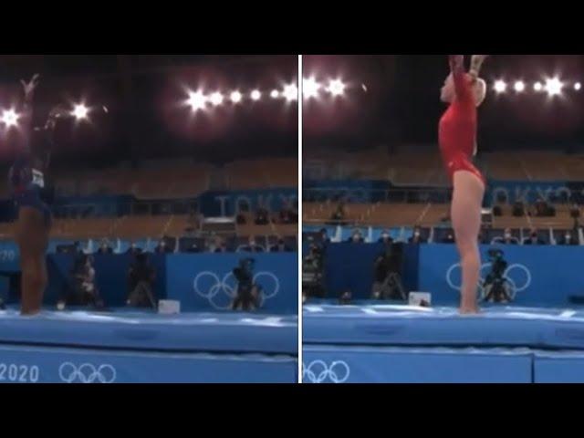 WHO HAS THE BETTER AMANAR? Simone Biles VS Jade Carey Vault Tokyo Quals