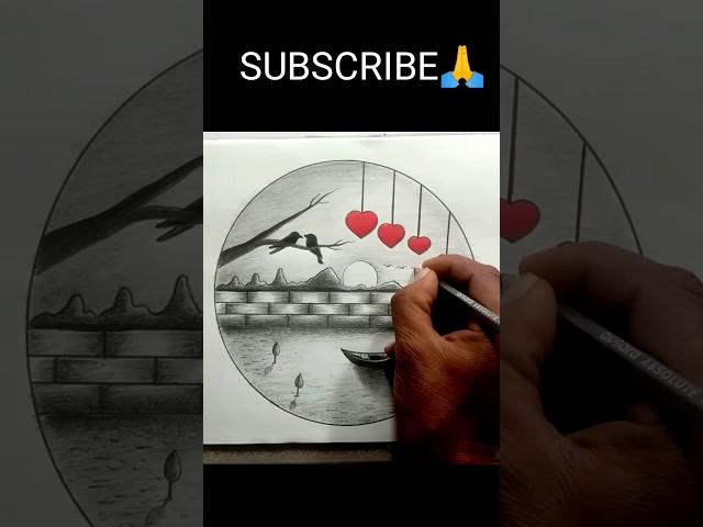 Circle Scenery Drawing । landscape drawing | #scenery #shorts