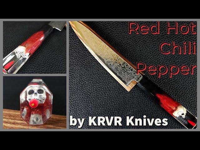 “Red Hot Chili Pepper” 6in (150mm) Damascus Petty Knife by KRVR Knives