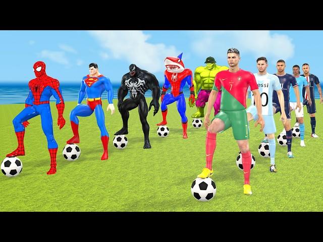 Siêu nhân nhệnSpider-Man Challenge Can Spider-Man BEAT Ronaldo and Messi at Football?vs 5 superhero