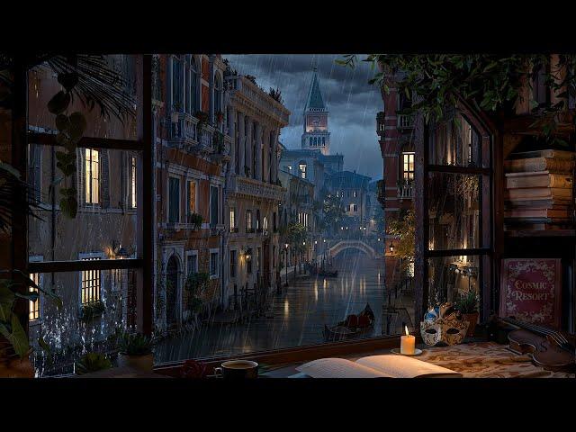 Venice Water Canal View Ambience with Relaxing Light Rain Sounds for Focus, Study, and Relaxation