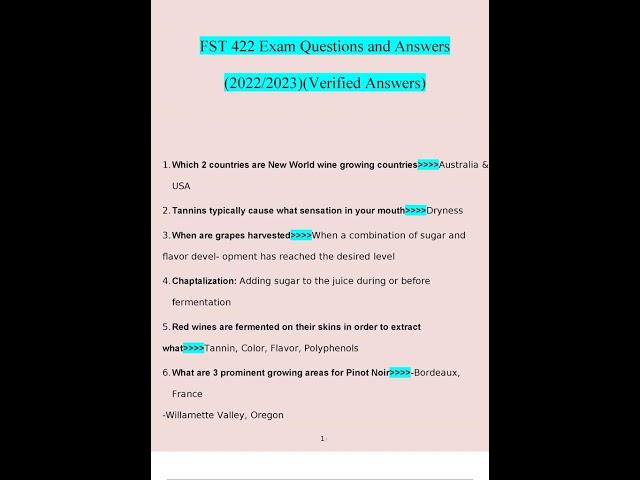 FST 422  Exam  questions verified with 100% correct answers