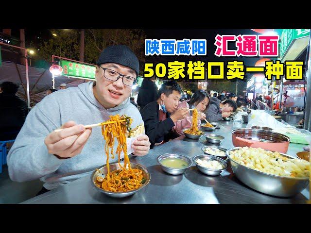 50家档口卖一种面条，夜市挤满食客，陕西咸阳汇通面，大勺干拌酸辣香 Shaanxi snack Huitong noodle in China